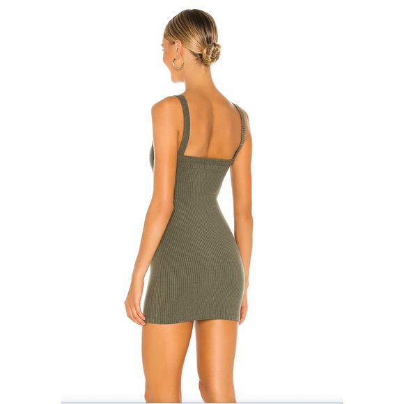 Lovers & Friends Army Green Square Neck Thin Strap Rib Knit Bodycon Mini Small - Picture 2 of 14